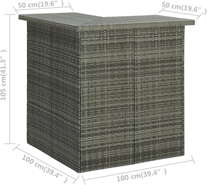 Gray Corner Bar Table 19.7 x 39.4 x 41.3 in Matte Poly Rattan & Steel 3 Tier Storage Shelf Modern Indoor Outdoor Small Dining Table for Kitchen Patio Bistro