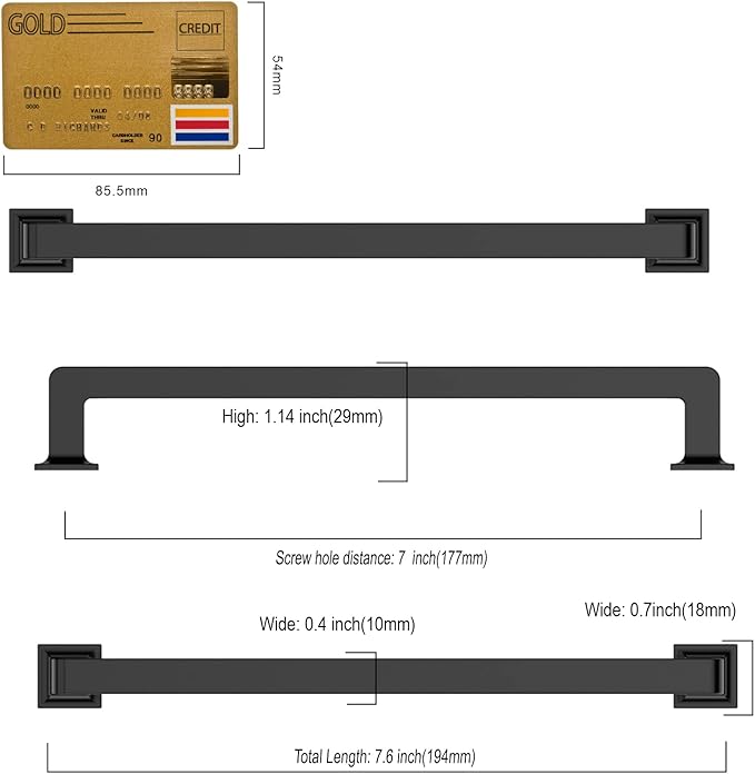 Amerdeco 10 Pack Matte Black Cabinet Pulls 7 Inch Hole Centers Kitchen Cabinet Handles Cabinet Hardware Kitchen Handles for Cabinets Cupboard Handles Drawer Pulls ZH0019