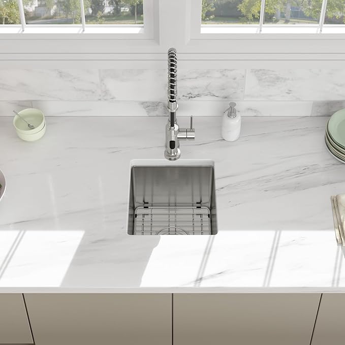 13 Inch Undermount Sink - Beslend 13”x15”x9” Undermount Stainless Steel Kitchen Sink 16 Gauge Single Bowl Kitchen Sink 9 Inch Deep BarPrep Sink Basin, 13Inx15Inx9In