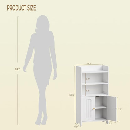 BEWISHOME Bathroom Storage Cabinet, Small Floor Cabinet, Toilet Paper Cabinets with 2 Doors and Shelves, Bathroom Organizers and Storage for Small Spaces, White 7.9" D x 14.6" W x 31" H YYG08W
