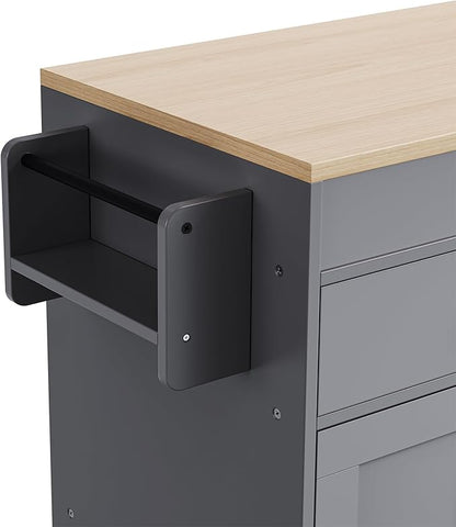 74.5 Inch Kitchen Island with Extendable Dining Table, Rolling on Wheels, Spice Rack, 2 Drawers, 4 Door Cabinet(Gray)