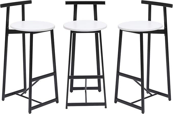 3-Piece Counter Height Bar Stool Set - Armless Back Stools for Kitchen Island (White + MDF + Modern)