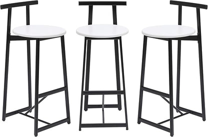 3-Piece Counter Height Bar Stool Set - Armless Back Stools for Kitchen Island (White + MDF + Modern)