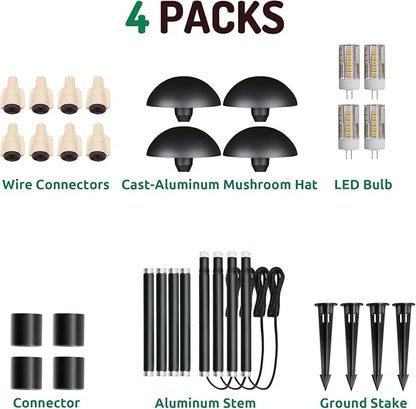 Lumina Lighting® Low Voltage Landscape Lighting Cast-Aluminum Path and Area Light Warm White 3W G4 LED Bulb and ABS Ground Stake Included for Yard Walkway Lawn PAL0107-BKLED4 (Black,4-Pack)