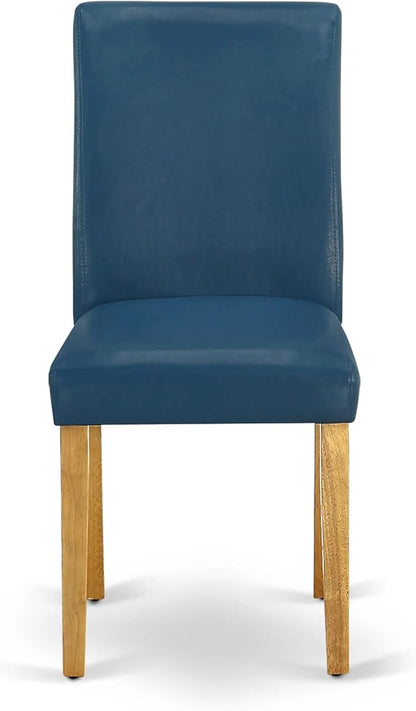 East West Furniture ABP4T55 Abbott Parson Kitchen Chairs - Oasis Blue Faux Leather Padded Dining Chairs, Set of 2, Oak