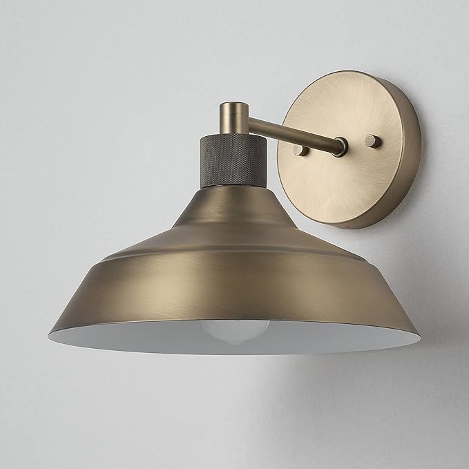 GLOBE Electric 44841 Sutton Outdoor Wall Sconce, Matte Brass Light Fixture, Front Porch Light or Outdoor Barn Light, Exterior Light Fixture, Textured Socket Detail, Modern Farmhouse Porch Lights, 9''