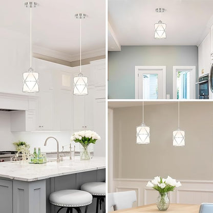 2 Pack Brushed Nickel Pendant Lights for Kitchen Island, Pendant Lights Kitchen Island with 5.51in Frosted Glass Shade, Adjustable Modern Hanging Lights - 59.06 Inch Cord for Dining Room, Entryway