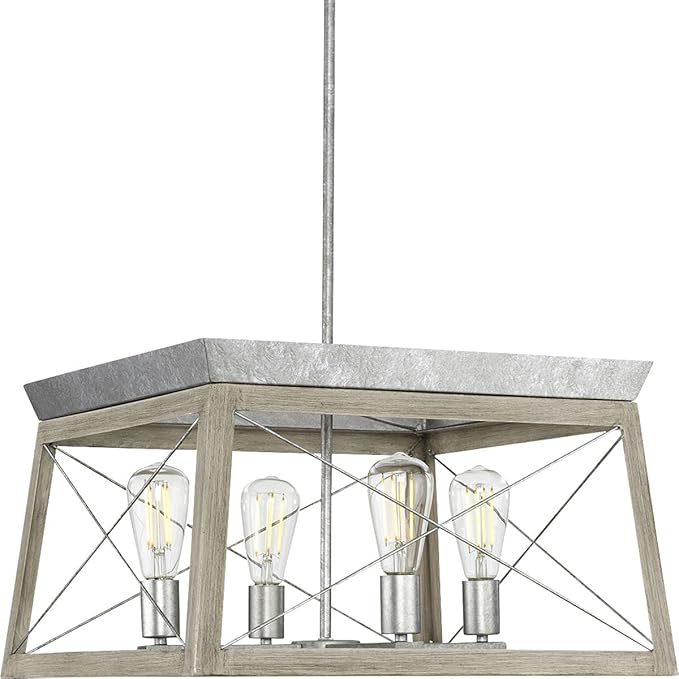 Progress Lighting 4 Light Chandelier, Rustic Farmhouse Style Modern Hanging Light Fixture for Kitchen and Dining Room, Briarwood Collection, Galvanized