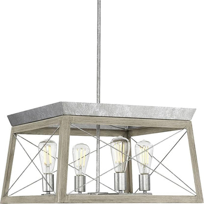 Progress Lighting 4 Light Chandelier, Rustic Farmhouse Style Modern Hanging Light Fixture for Kitchen and Dining Room, Briarwood Collection, Galvanized