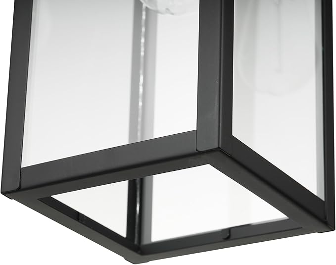Globe Electric 44773 1-Light Outdoor Pendant, Matte Black, Clear Glass Shade, E26 Base Socket, Kitchen Island, Café, Ceiling Hanging Light Fixture, Modern, Vintage, Porch Light, Bulb Not Included