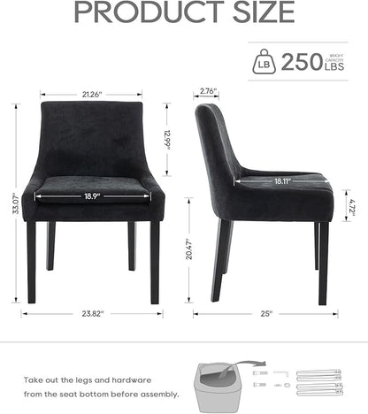 Dining Chairs Set of 2 – Extra Wide & Padded Fabric Dining Chairs with Solid Wood Legs, High-Density Foam Cushion, Mid-Back Modern Kitchen Chairs for Comfortable Everyday Use