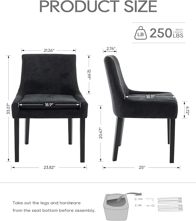 Dining Chairs Set of 6 – Extra Wide & Padded Fabric Dining Chairs with Solid Wood Legs, High-Density Foam Cushion, Mid-Back Modern Kitchen Chairs for Comfortable Everyday Use