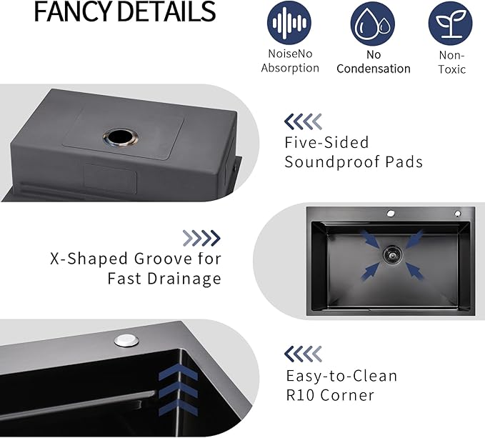 Black Kitchen Sink Modern 33x22 Drop In Kitchen Sink with Faucet Large Gunmetal Black Stainless Steel Sink Single Bowl Workstation Top Mount Kitchen Sinks