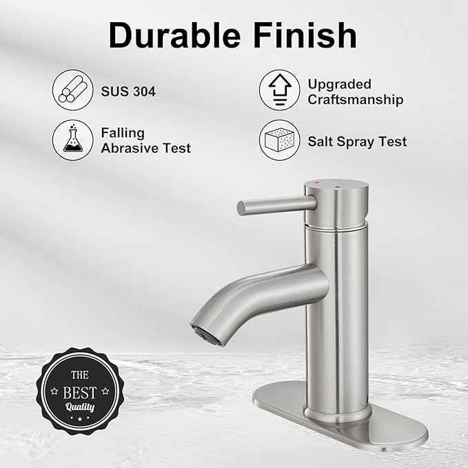Brushed Nickel Bathroom Faucet Single Handle Bathroom Vanity Sink Faucet with Pop-up Drain, Rv Lavatory Vessel Faucet Basin Mixer Tap with Deck Plate