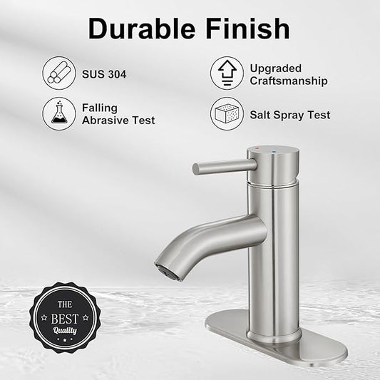 Brushed Nickel Bathroom Faucet Single Handle Bathroom Vanity Sink Faucet with Pop-up Drain, Rv Lavatory Vessel Faucet Basin Mixer Tap with Deck Plate