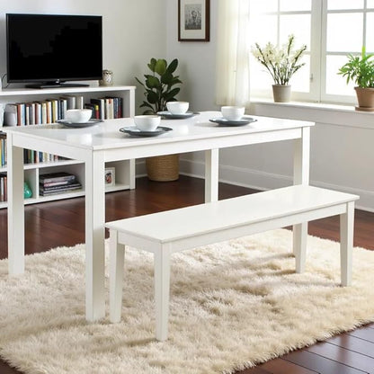 Furnifact Solid Wood Dining Bench in White Durable Kitchen and Dining Room Bench Stylish Wooden Bench for Dining Table and Kitchen Seating