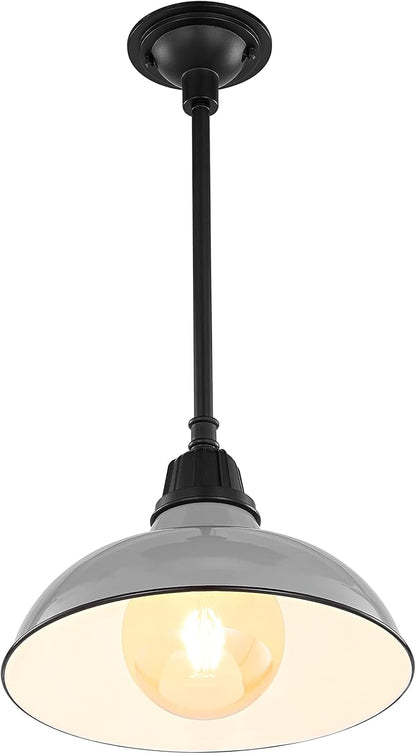 JONATHAN Y 12.25" Gray/Black 1-Light Farmhouse Indoor/Outdoor LED Pendant Iron Hanging Light, and Black Metal Shade, Rustic Ceiling Lamp for Kitchen Island, LED Bulb Included (JYL7611D)