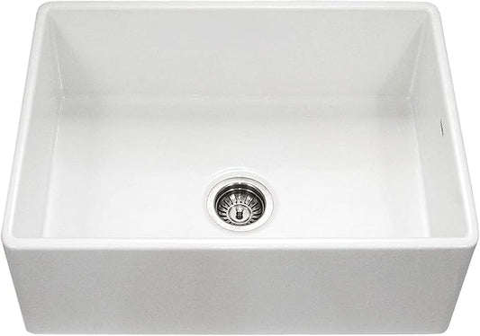 Houzer Platus White Fireclay Kitchen Sink: 30 Inch Apron Front Farmhouse Single Bowl Kitchen Sink, Durable & Versatile, Essential for Home & Apartment: PTS-4100 WH
