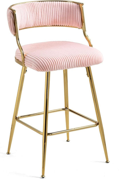 (Set of 2) 26'' Counter heightstools Corduroy Kitchen Island Counter Stool with Back,Golden Chromed Base and footrest,for Living Room