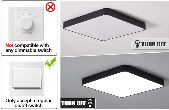 Ganeed LED Ceiling Light Flush Mount,24W 12-Inch Modern Ceiling Lamp Fixture Square,6500K Cool White Energy Saving Lighting Fixture for Living Bathroom Dining Room,Black