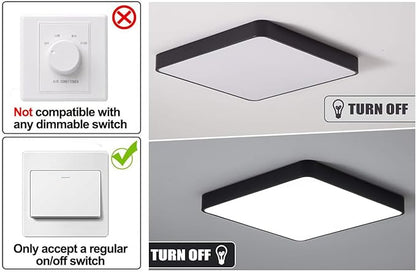 Ganeed LED Ceiling Light Flush Mount,24W 12-Inch Modern Ceiling Lamp Fixture Square,6500K Cool White Energy Saving Lighting Fixture for Living Bathroom Dining Room,Black