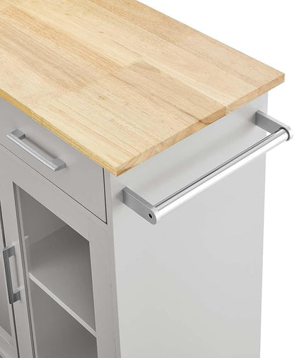 Modway Culinary Rolling Kitchen Cart with Storage in Light Gray Natural - 3 Tiers Kitchen Island on Wheels with Towel Bar, Functional as a Coffee Station, Bar Cabinet or Butcher Block Island