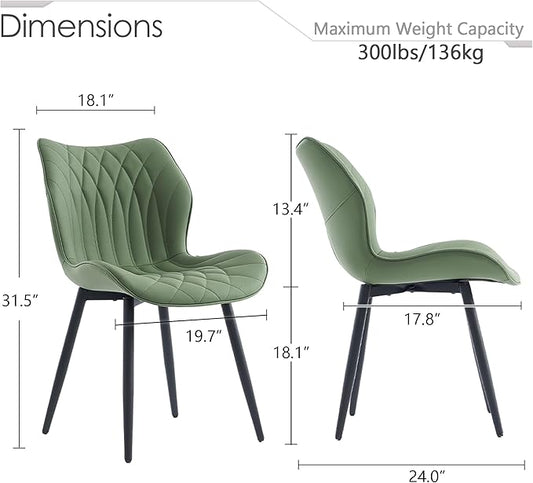 Kidol & Shellder Dining Chairs Set of 2, PU Leather Upholstered Kitchen Chairs with Back Armless, Mid Century Modern Side Chair for Dining Room, Living Room, Lounge, Restaurant, Bean Green