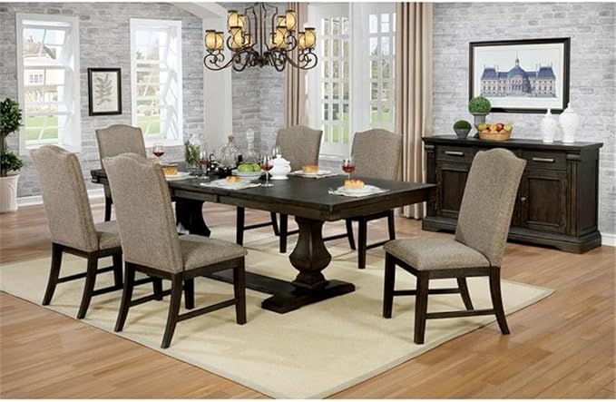 BOWERY HILL Transitional Solid Wood Buffet Server, Espresso Finish, 60" W x 18" D x 36" H, 3-Drawer Storage with Shelves and Cabinet, Fluted Column Accents, Metallic Hardware, Dining Room Sideboard