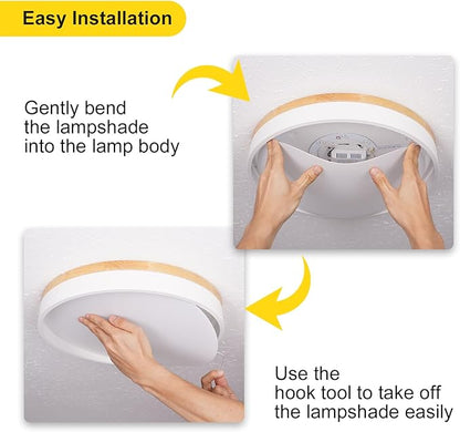 Modern Wood White Flush Mount Ceiling Light, 15.74" Round LED Low Profile Close to Ceiling Fixture for Kitchen Bedroom Bathroom Laundry Hallway Entryway Closet Living Room