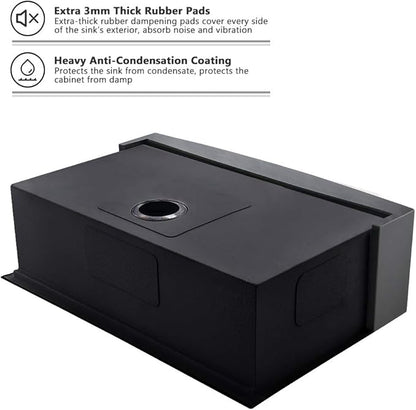 33 Inch Black Farmhouse Sink Workstation-VASOYO 33x22 Farm Sink Black Stainless Steel Apron Front Farmhouse Kitchen Sinks Undermount 16 Gauge Single Bowl Deep Kitchen Sinks with Cutting Board