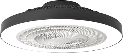 Depuley Modern Ceiling Fan with Light: 19" Flush Mount Low Profile LED Ceiling Fans with Remote & Smart APP Control - Black Bladeless Fandelier Dimmable Quiet DC Motor for Bedroom Kids Room 6 Speeds