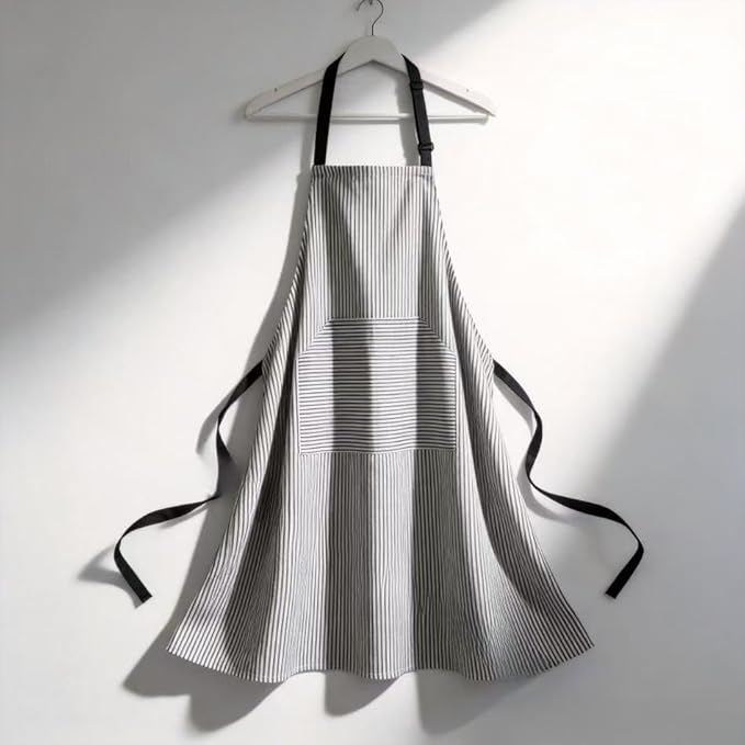 Kitchen Apron with 3 Pocket, Adjustable Server Apron, Waitress Apron with Pockets Stripes