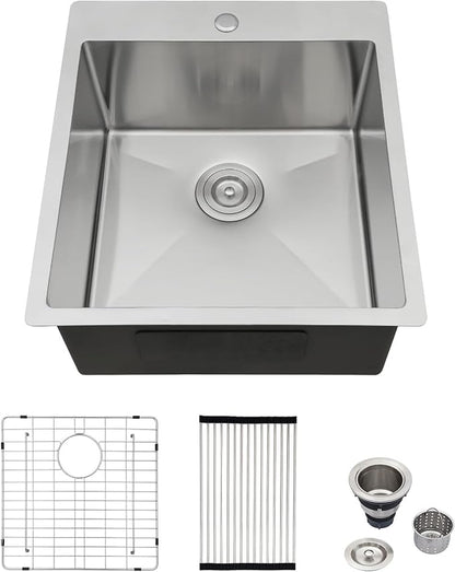Logmey 18x18 Square Drop in Bar Sink,16 Gauge Stainless Steel Handmade Small Kitchen Sink Single Bowl,RV & Outdoor Compact Bar Prep Sink for Camper,Patio & Small Kitchen 18x18x9