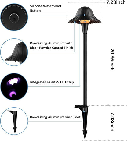 Low Voltage Color Changing Pathway Lights, 5W 12V Wired LED RGB Color Changing Landscape Lighting for Outdoor Garden Yard Pathway Path Walkway, High Pole, Heavy Duty, ETL, Black, 1PK