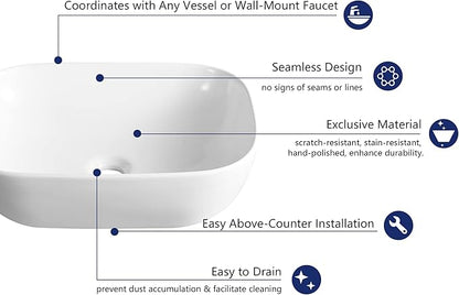 DeerValley Prism 19x15 Inch Rectangular Vessel Sink, White Porcelain Ceramic Above Counter Bathroom Basin, DV-1V432
