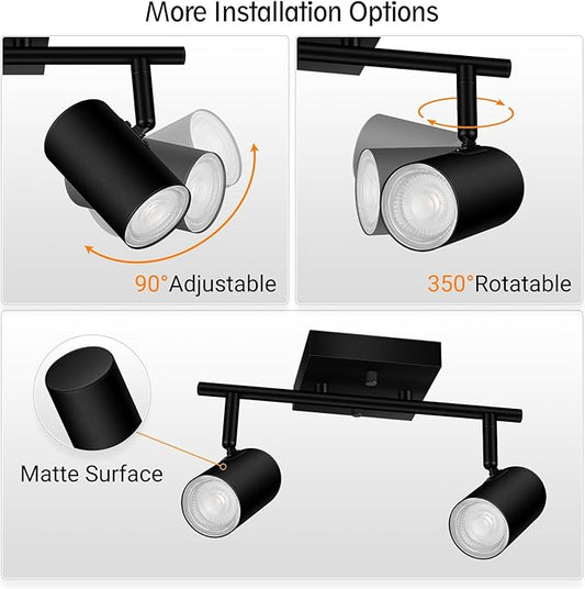 BoostArea 2-Light Track Lighting Kit, LED Track Lighting with GU10 Socket, Flexibly Rotatable Light Heads, Modern Track Lighting Fixtures Ceiling for Kitchen, Bedroom, Living Room, Bulb Not Included