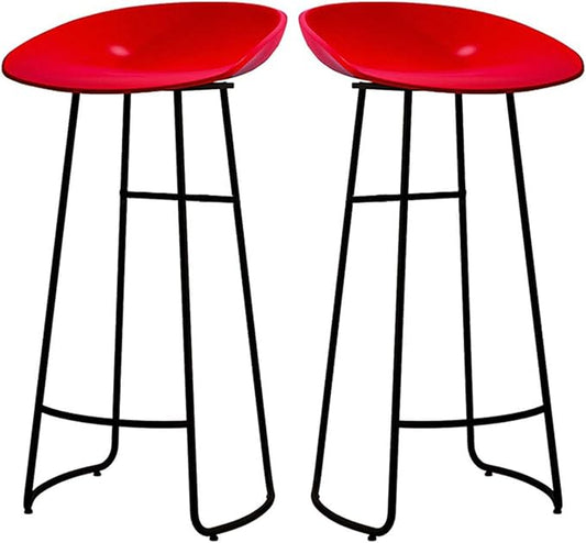 Minimalist Plastic PP Stools Backless with Metal Legs, Kitchen Island Dining Chairs with Comfortable Footrest, Counter Height Stools for Counter,Red-45cm