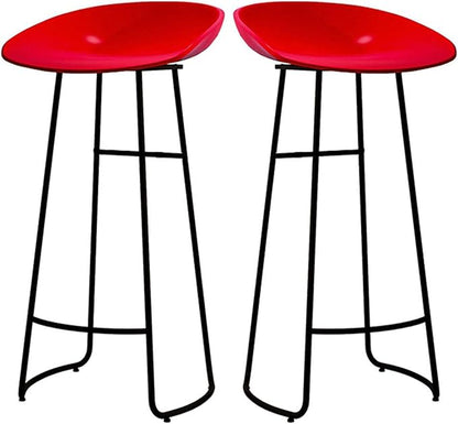 Minimalist Plastic PP Stools Backless with Metal Legs, Kitchen Island Dining Chairs with Comfortable Footrest, Counter Height Stools for Counter,Red-65cm