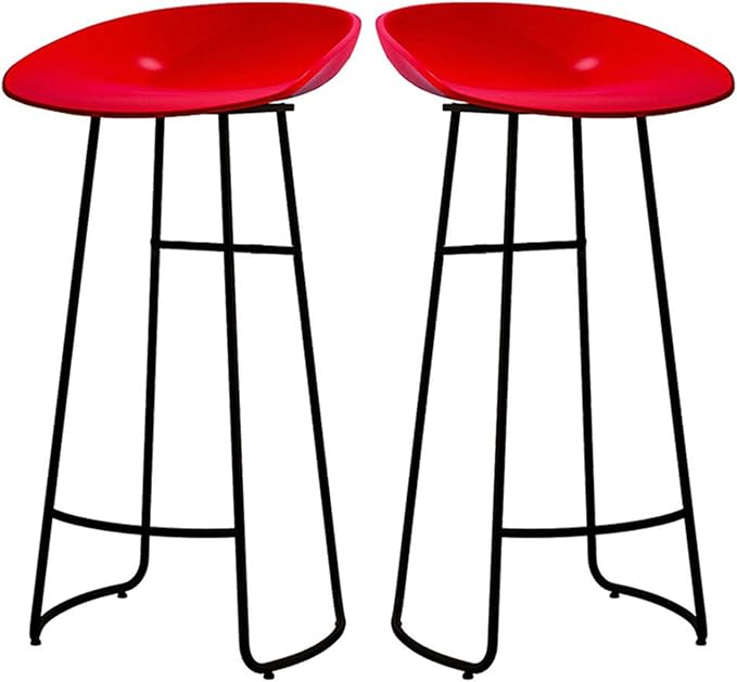 Minimalist Plastic PP Stools Backless with Metal Legs, Kitchen Island Dining Chairs with Comfortable Footrest, Counter Height Stools for Counter,Red-75cm