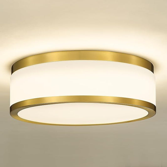 LMS 24W LED Flush Mount Ceiling Light, 15 inch 3CCT 3000K/4000K/5000K, Brushed Gold Close to Ceiling Light for Bathroom, Kitchen, Living Room, LMS-190