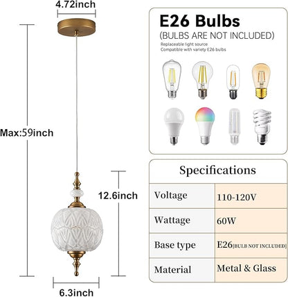 Modern White Glass Pendant Light Fixtures E26 Bulb for Bedroom Living Room Dining Room Kitchen Hallway
