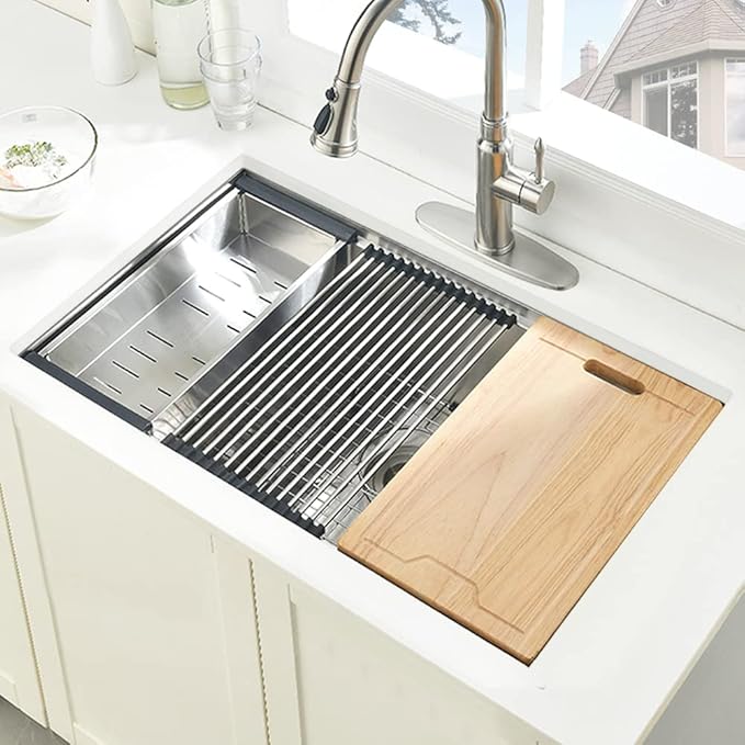 27 Inch Undermount Kitchen Sink Workstation 16 Gauge Stainless Steel Undermount Sink Single Bowl Handmade 10 Inch Deep