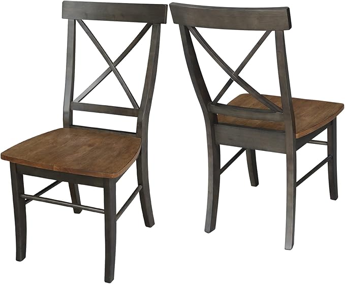IC INTERNATIONAL CONCEPTS X-Back Chair with Solid Wood Seat - Set of 2 Chairs in Hickory/Washed Coal