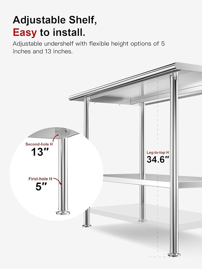 Atelicf All-Stainless Steel Prep Table, 30 X 36 Inch, with Rounded-Edges and Adjustable Undershelf, Heavy-Duty Build for Outdoor Use,Restaurants,Hotels,Workshops,Kitchens,Gardens, and Garages