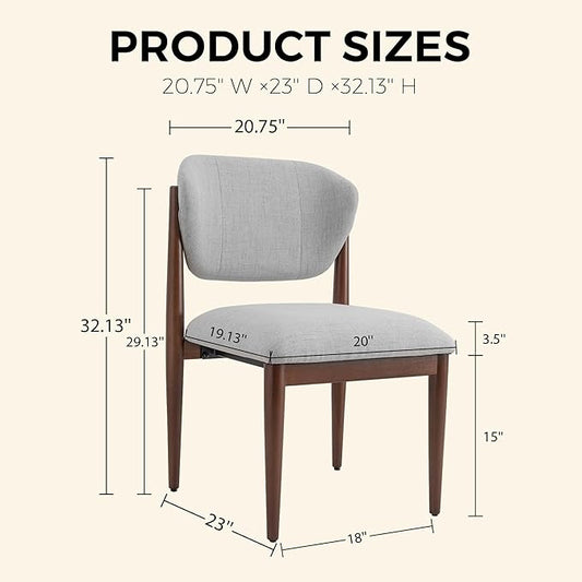 Casaphoria Dining Chairs Set of 2, Solid Walnut Wood Legs Upholstered Kitchen Chairs, Mid Century Modern Ergonomic Curved Back Accent Chair for Dining Room, Home Office and Vanity, Gray