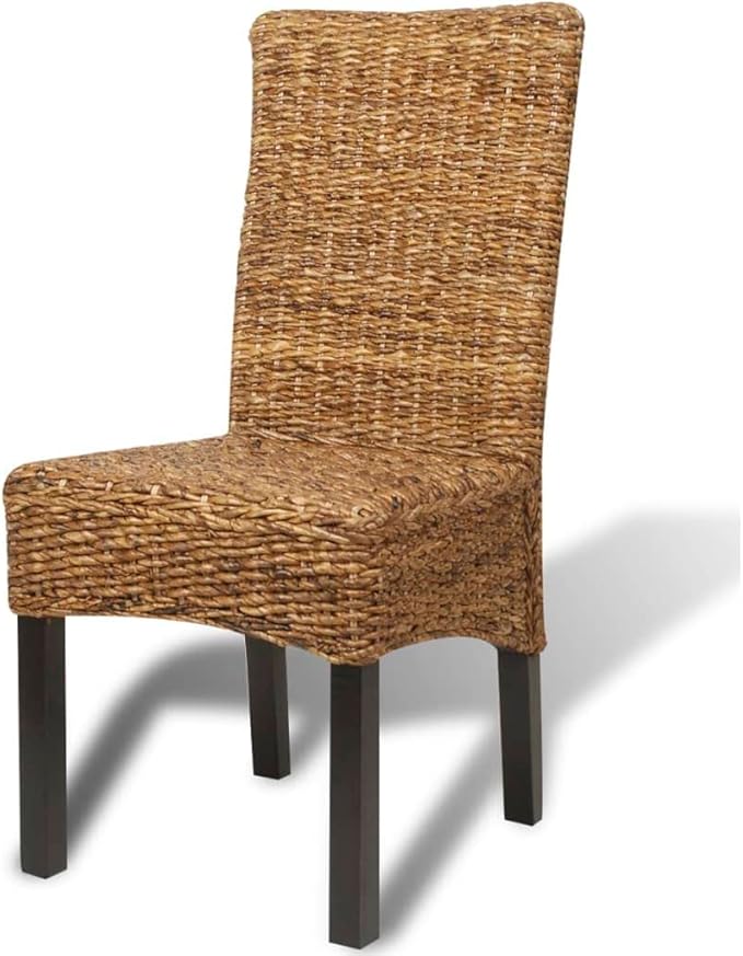 Dining Chair Set of 2 Brown Solid Mango Wood Frame with Hand Woven Abaca Basketweave Seat 19.7 x 18.5 x 38.2 in Tufted Cushion for Kitchen Dining Room Living Room Modern Farmhouse
