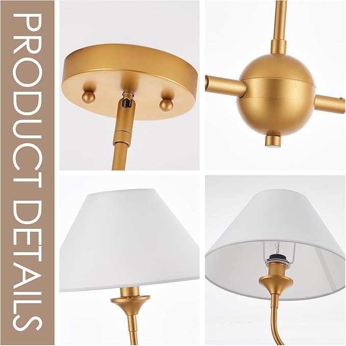 Modern Linear Chandeliers for Dining Room, Gold Island Light Fixtures with Off-White Fabric Shade, Rustic Linear Pendant Light for Kitchen