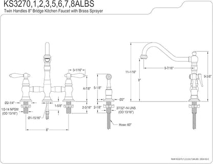 Kingston Brass KS3277ALBS Kitchen Faucet with Side Sprayer, Brushed Brass, 13.06 x 14.06 x 9.44