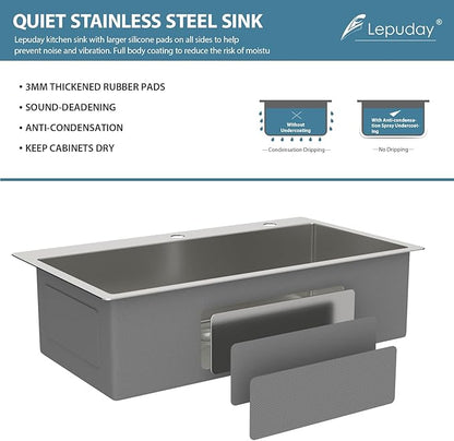 33 Inch Drop in Kitchen Sink 18 Gauge Stainless Steel 33x22 Single Bowl Brushed Handmade Topmount Kitchen Sinks Round Corner