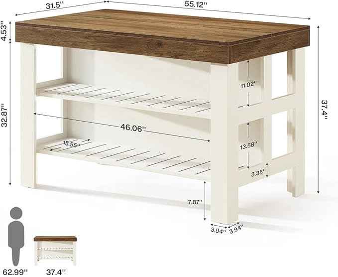 Generous Storage Kitchen Island with Eat-in Counter Height Design - Farmhouse Charm Bar Table for Living Rooms, Dining Areas - Easy Assembly